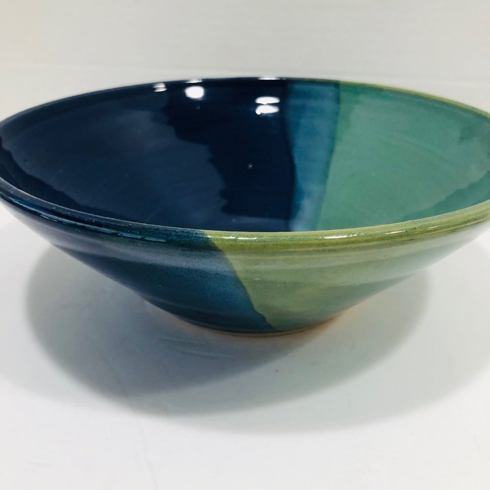 Blue Green Contemporary Pottery Bowl Glazed 8.5 x 3 Signed‎ Kincheloe 2000